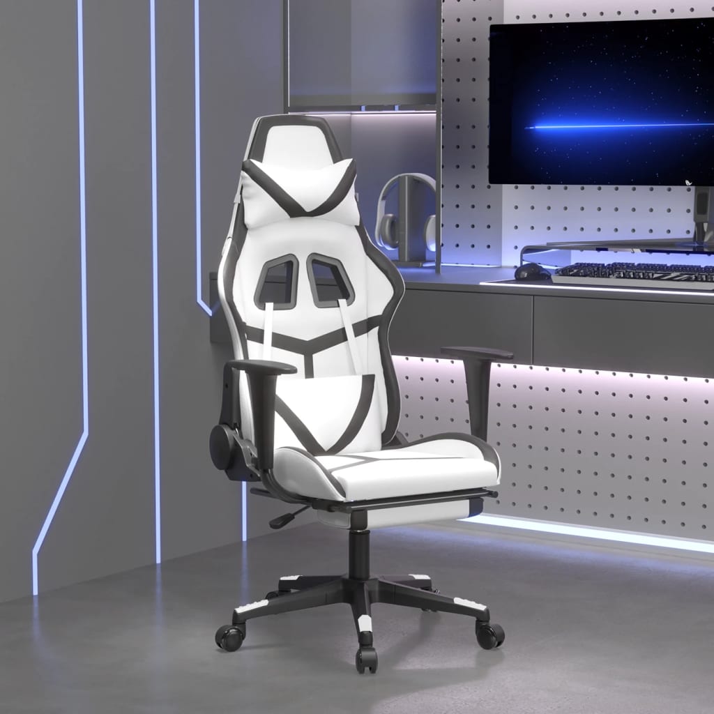 Gamestoel met voetensteun kunstleer wit en zwart is nu te koop bij PeponiXL, paradijselijk wonen!
