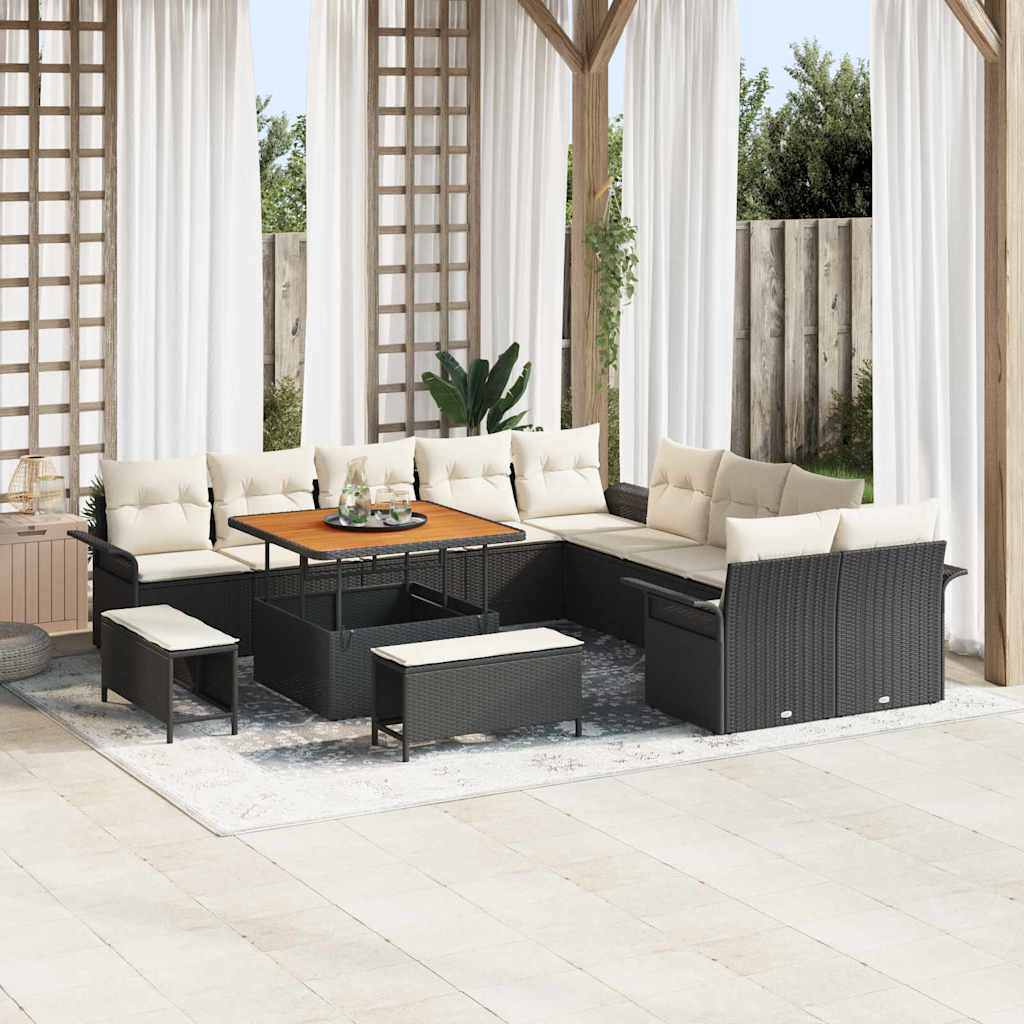 Tuinbankenset met kussen 13 pcs Zwart poly rattan is nu te koop bij PeponiXL, paradijselijk wonen!