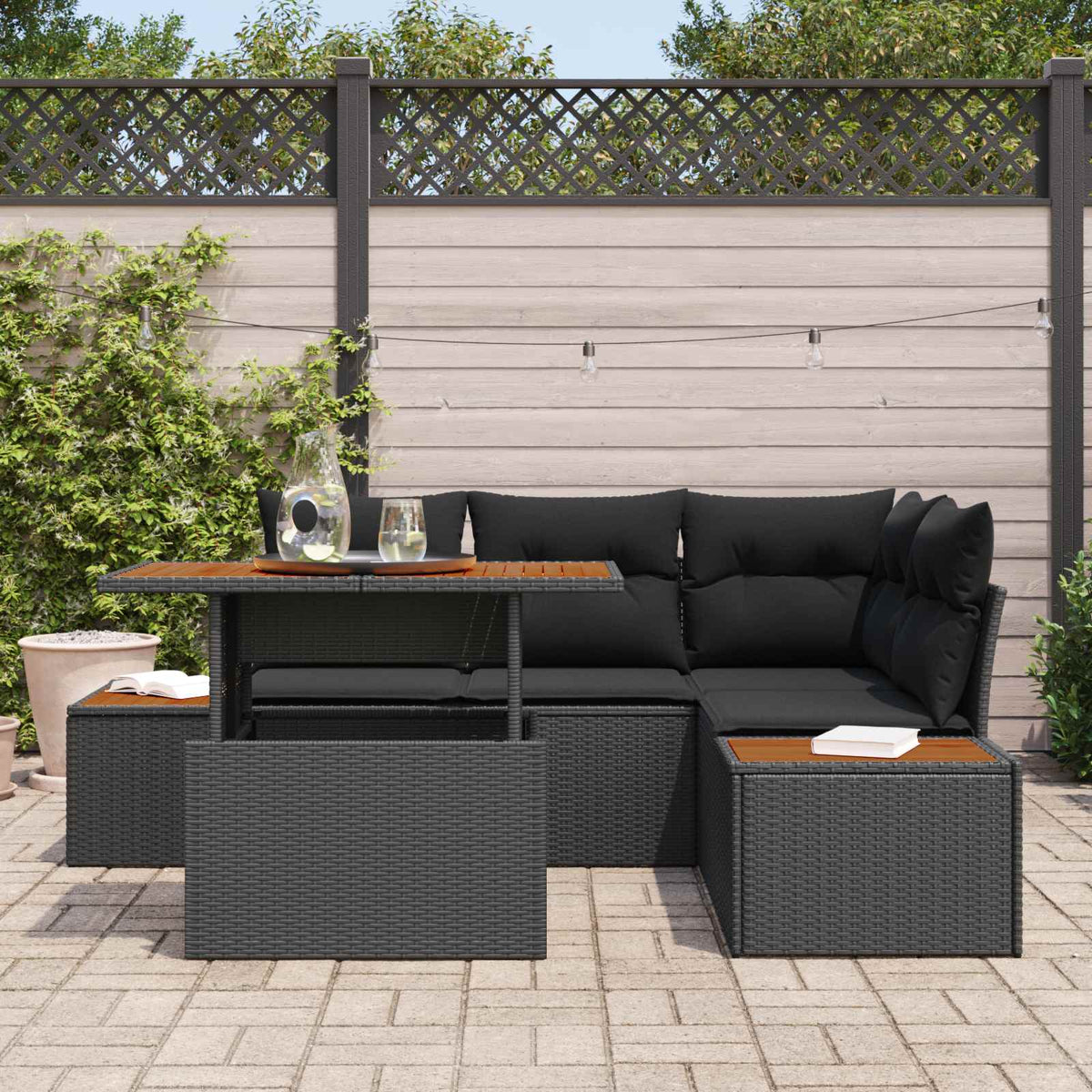 Tuin Sofa Set met opslag 5 pcs Zwart Poly riet is nu te koop bij PeponiXL, paradijselijk wonen!