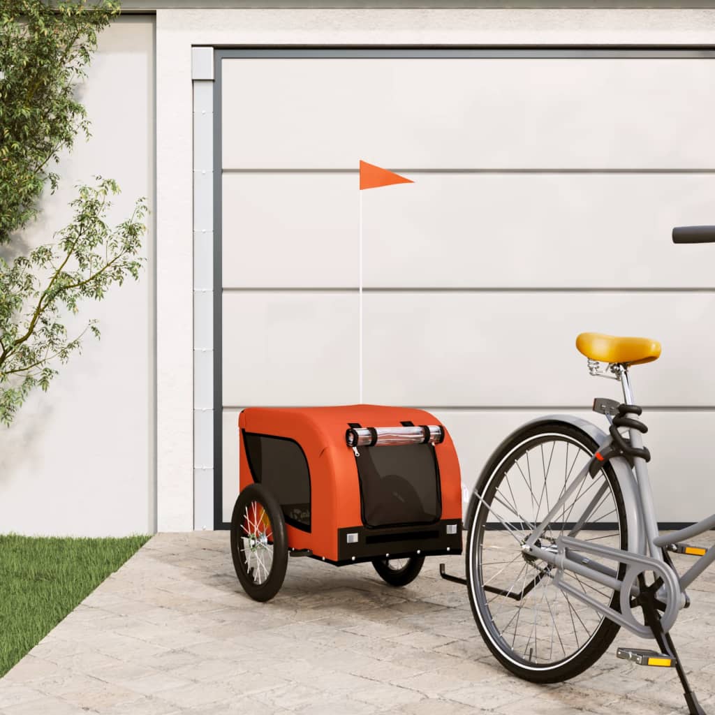 Hondenfietstrailer oxford stof en ijzer oranje en zwart is nu te koop bij PeponiXL, paradijselijk wonen!