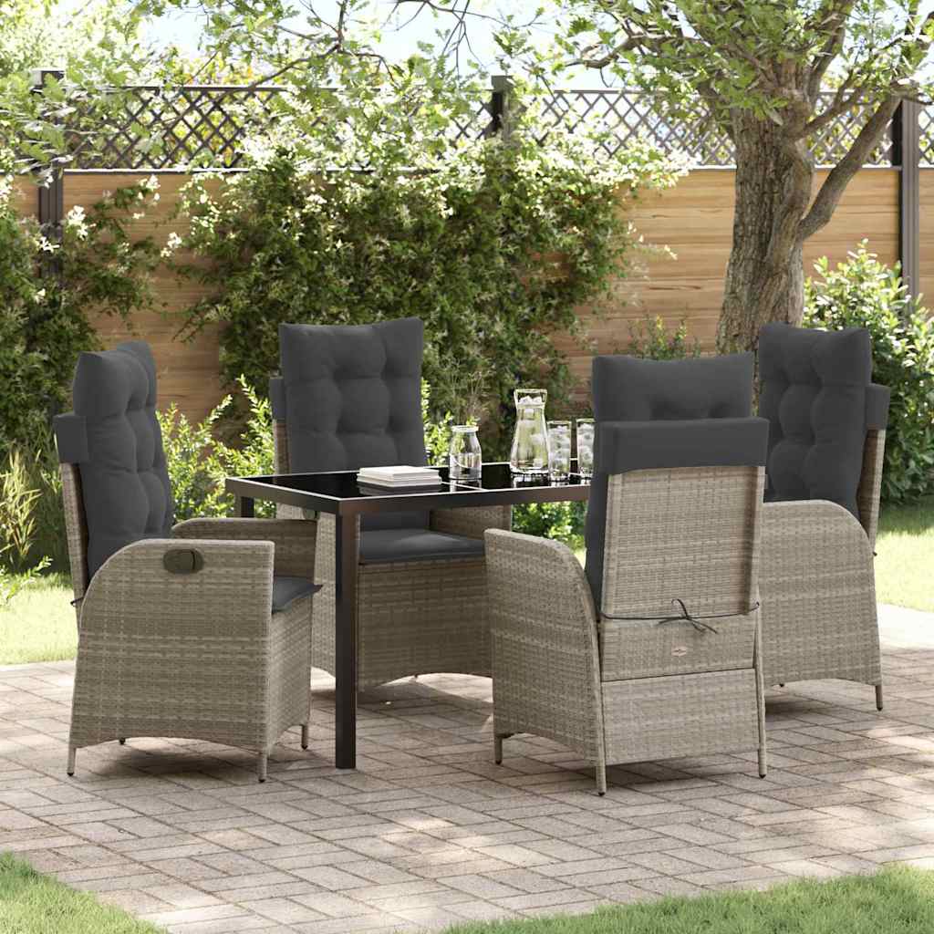 Tuin eettafelset met kussen 5 pcs Lichtgrijs poly rattan is nu te koop bij PeponiXL, paradijselijk wonen!