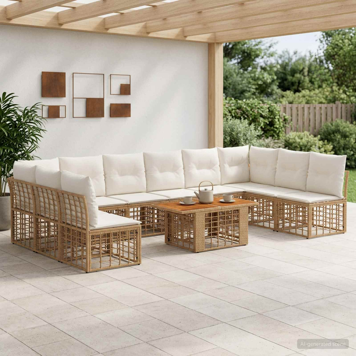Tuinbankenset 11 st Natuurlijk en Crème Wit poly rattan is nu te koop bij PeponiXL, paradijselijk wonen!