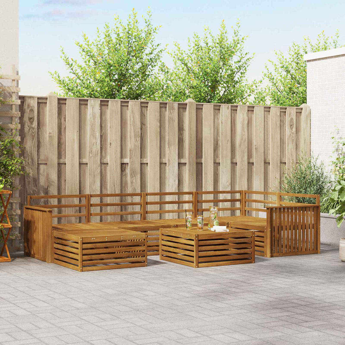Buiten bankenset 7 pcs Naturel Massief Acaciahout is nu te koop bij PeponiXL, paradijselijk wonen!