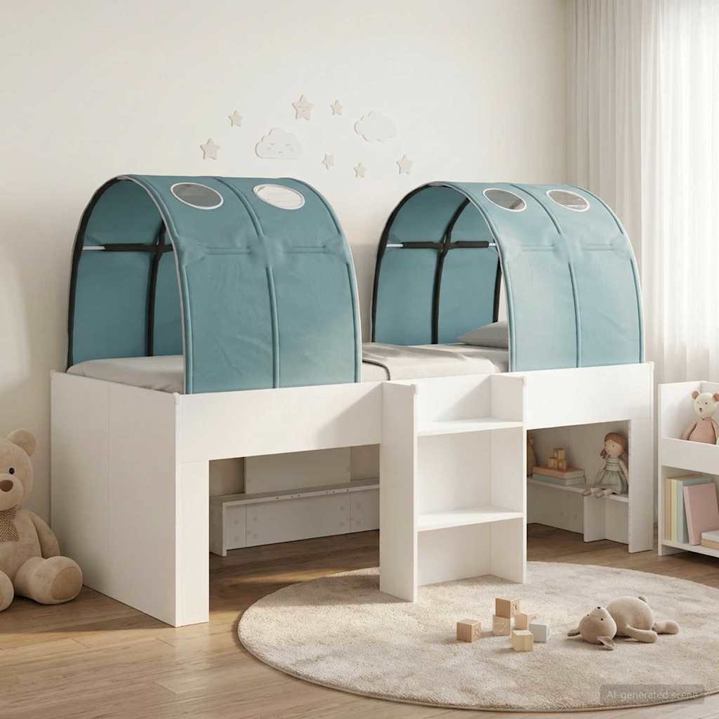 Bed met Tunnel 3 st Wit en Lichtblauw Bewerkt hout is nu te koop bij PeponiXL, paradijselijk wonen!