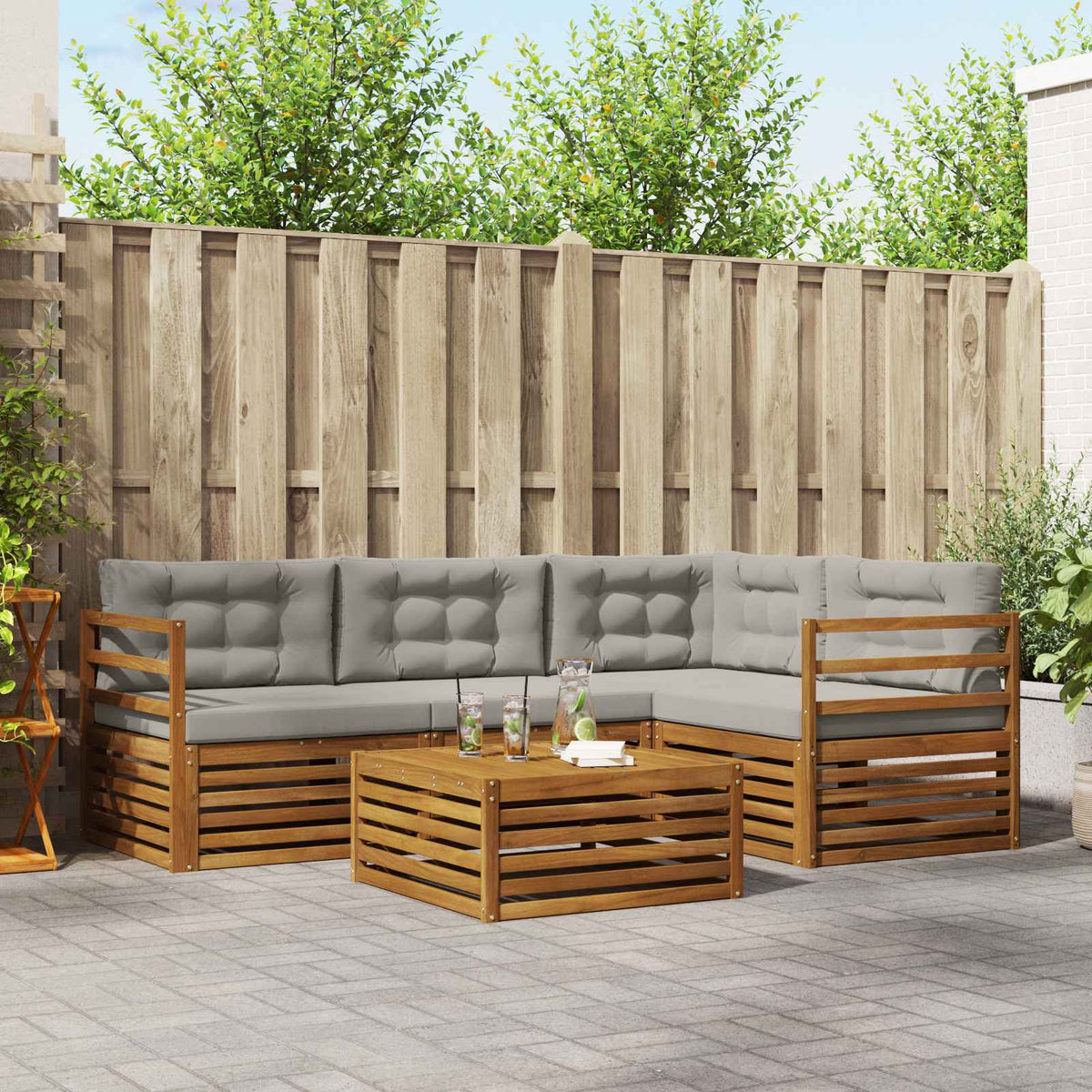Buiten bankenset met kussen 5 pcs Natuurlijk en Lichtgrijs is nu te koop bij PeponiXL, paradijselijk wonen!