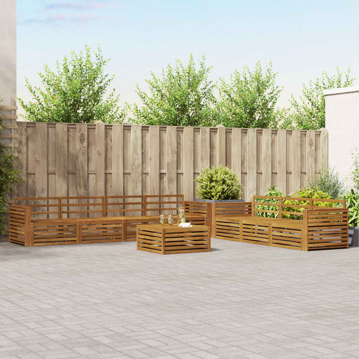 Buiten bankenset 8 pcs Naturel Massief Acaciahout is nu te koop bij PeponiXL, paradijselijk wonen!