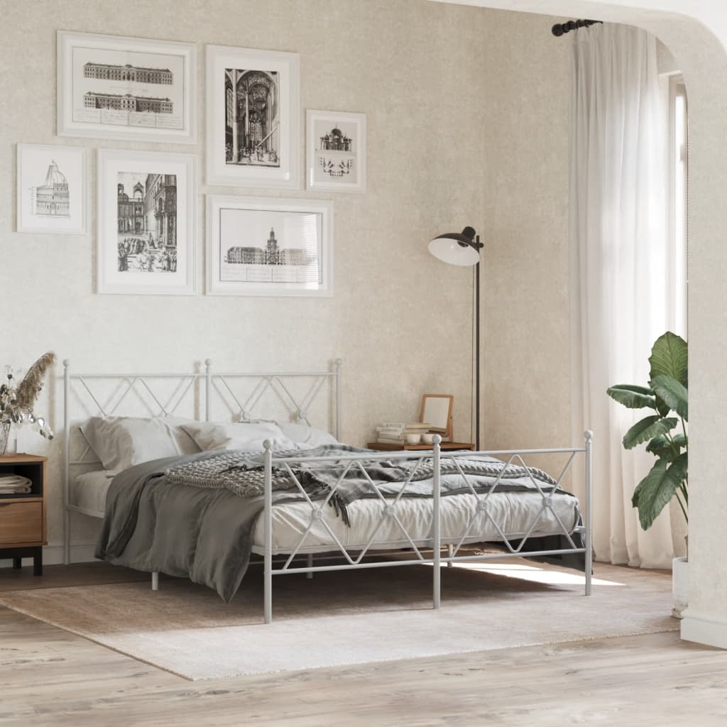 Bedframe met hoofd- en voeteneinde metaal wit 137x190 cm is nu te koop bij PeponiXL, paradijselijk wonen!