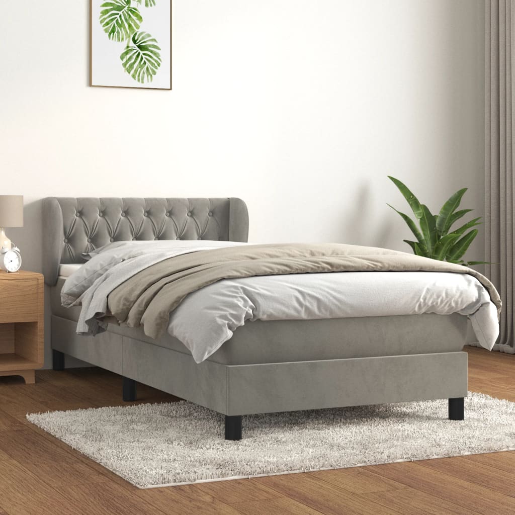 Boxspring met matras fluweel lichtgrijs 90x200 cm is nu te koop bij PeponiXL, paradijselijk wonen!