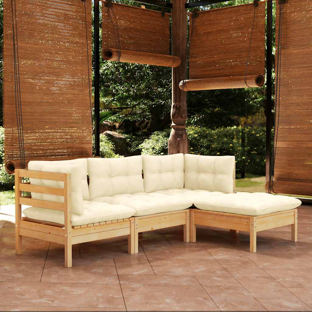 4-delige Loungeset met crèmekleurige kussens grenenhout is nu te koop bij PeponiXL, paradijselijk wonen!