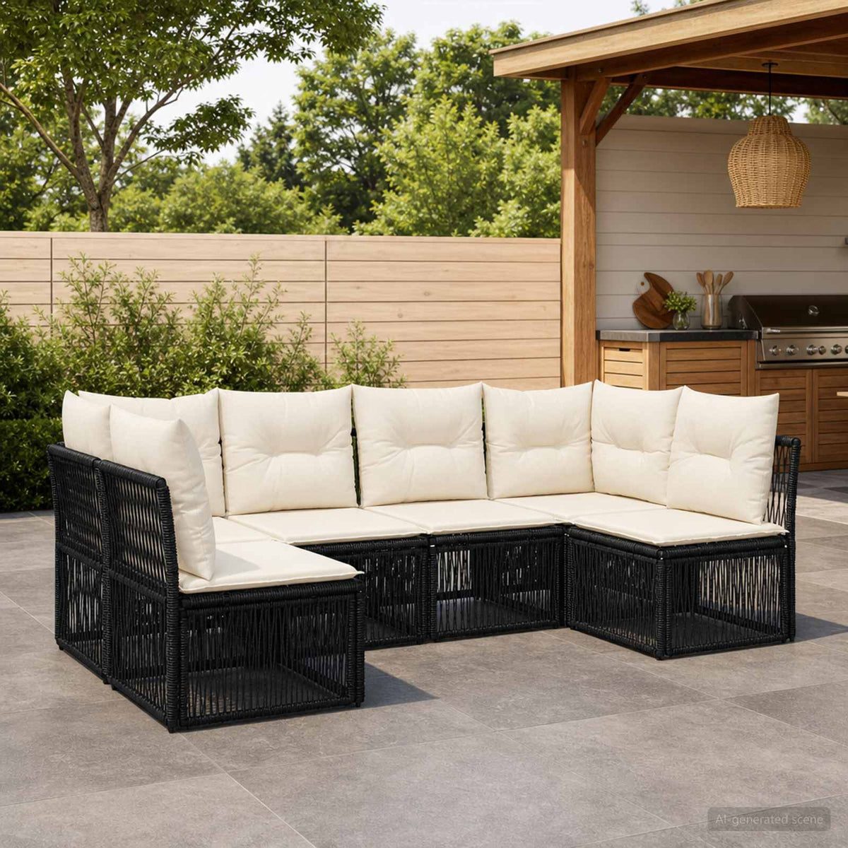 Tuinbankenset 6 pcs Zwart poly rattan is nu te koop bij PeponiXL, paradijselijk wonen!