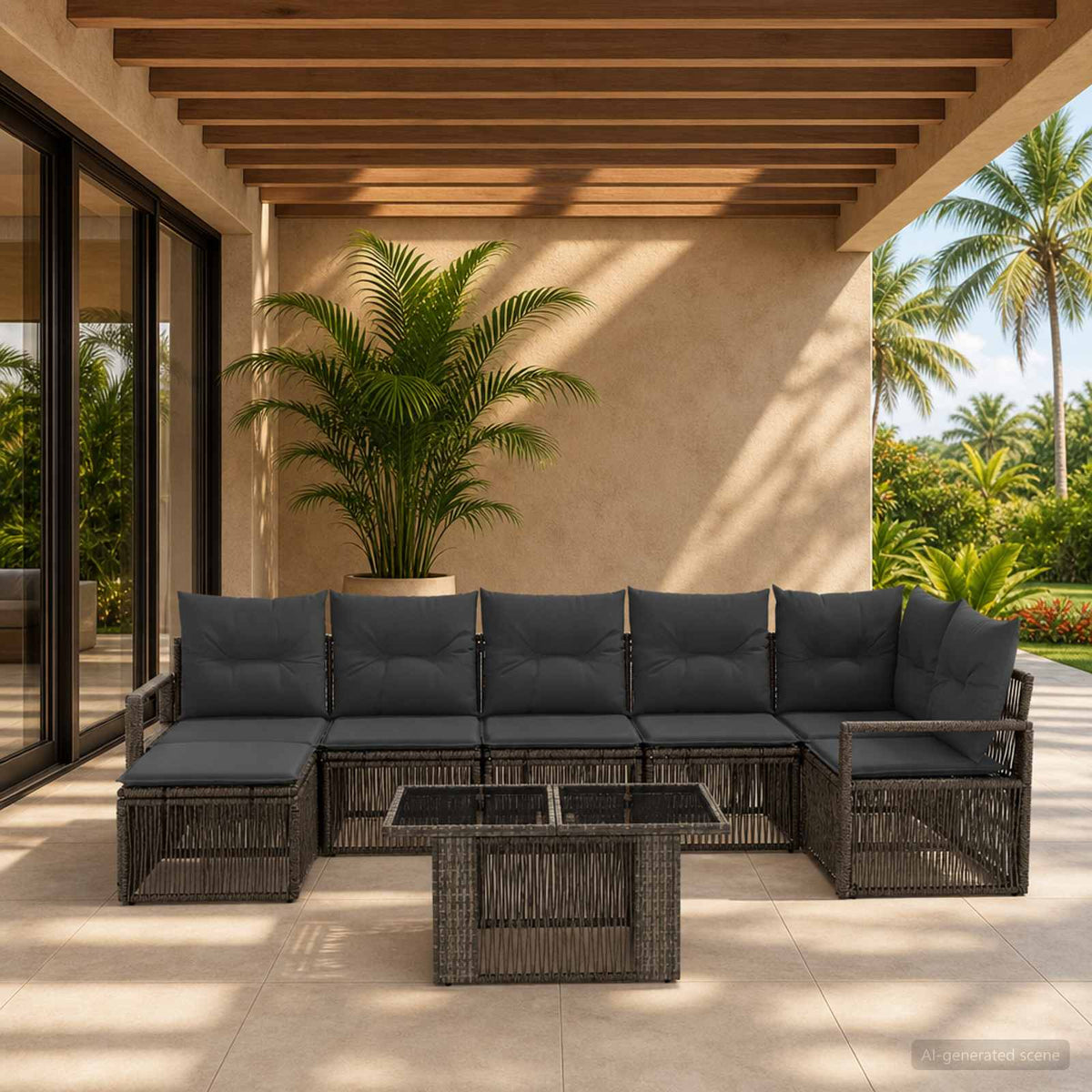 Tuinbankenset 8 st Grijs en Donkergrijs poly rattan is nu te koop bij PeponiXL, paradijselijk wonen!