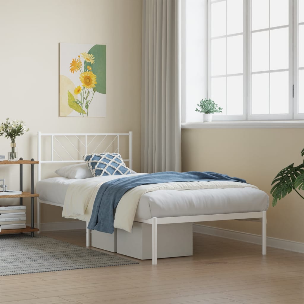 Bedframe met hoofdbord metaal wit 90x190 cm is nu te koop bij PeponiXL, paradijselijk wonen!