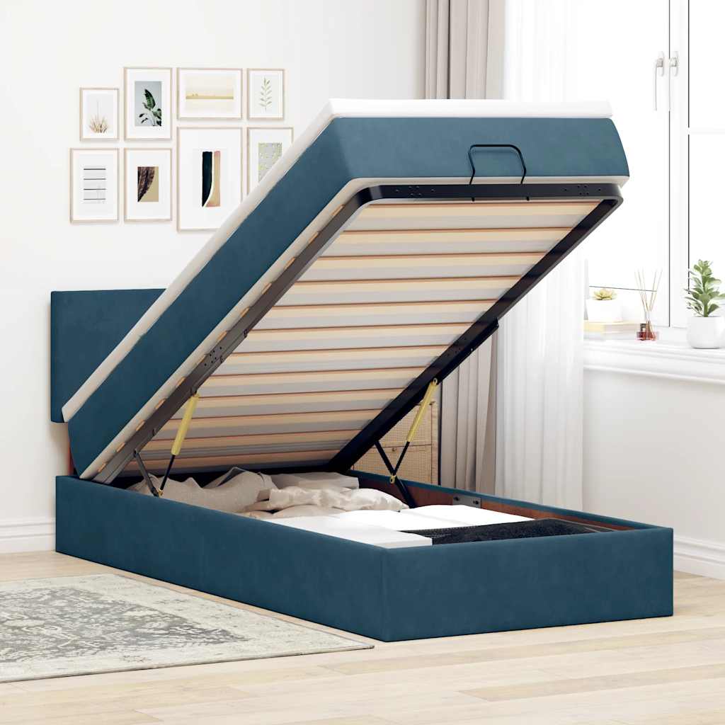 Ottoman bed met matras en LED's 100x200 cm fluweel donkerblauw is nu te koop bij PeponiXL, paradijselijk wonen!