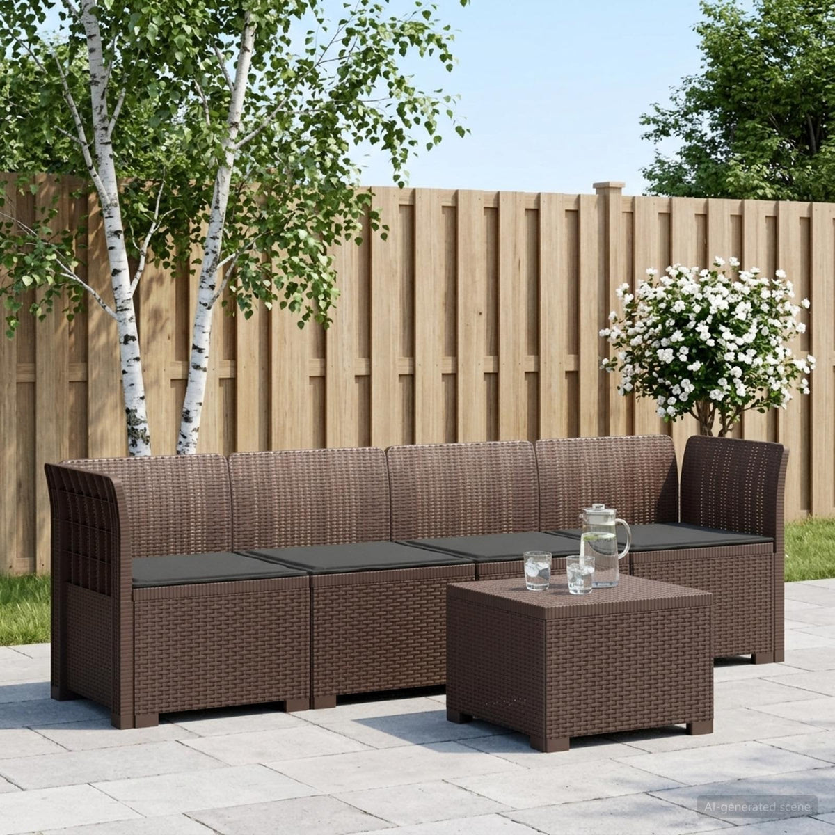 4-Persoons Tuin Sofa met Kussens Rieten Look PP Bruin is nu te koop bij PeponiXL, paradijselijk wonen!