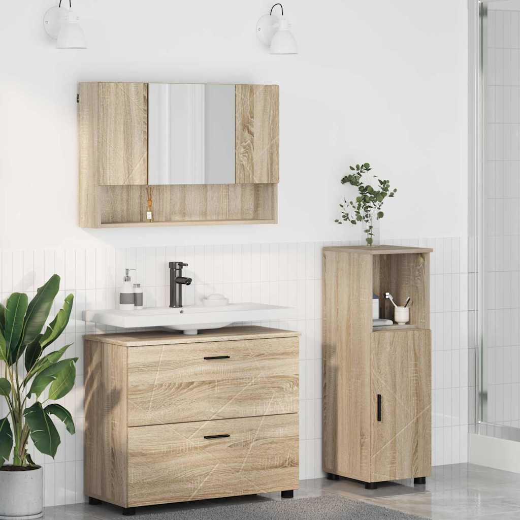Badkamermeubelset 3 pcs Sonoma Eiken Bewerkt hout en metaal is nu te koop bij PeponiXL, paradijselijk wonen!