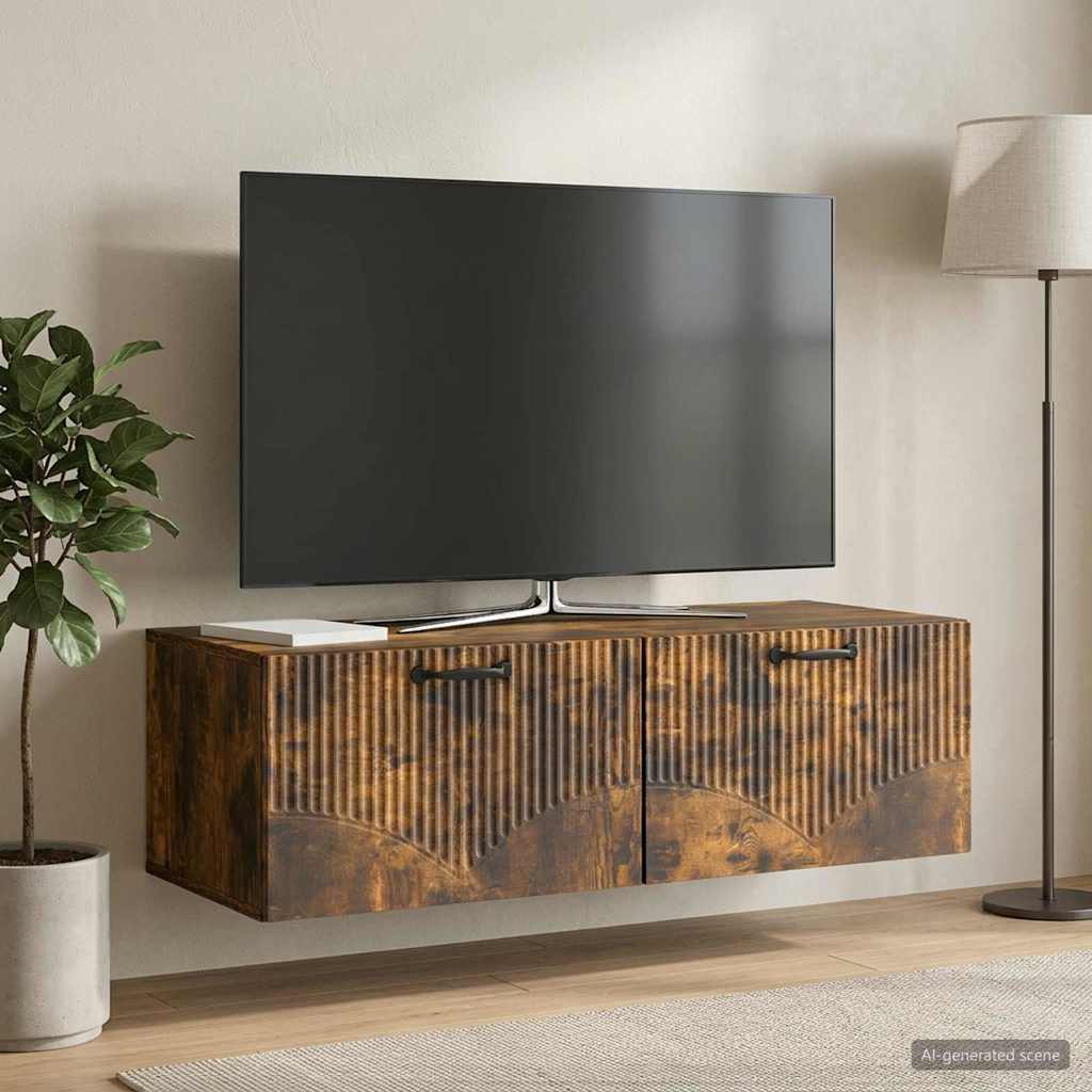 Wandbeugel TV-kast Gerookt eiken 98 x 41 x 30 cm Bewerkt hout is nu te koop bij PeponiXL, paradijselijk wonen!
