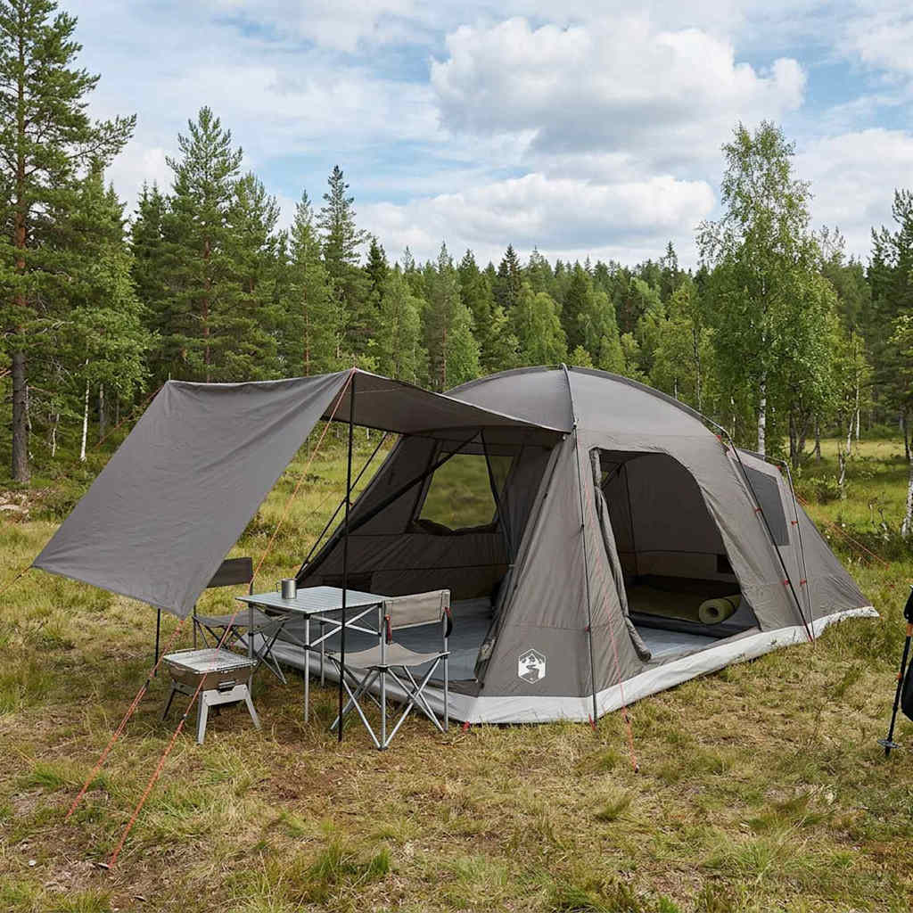 Huisje Tent met dak Bruin grijs 12-Persoons Polyester en staal is nu te koop bij PeponiXL, paradijselijk wonen!