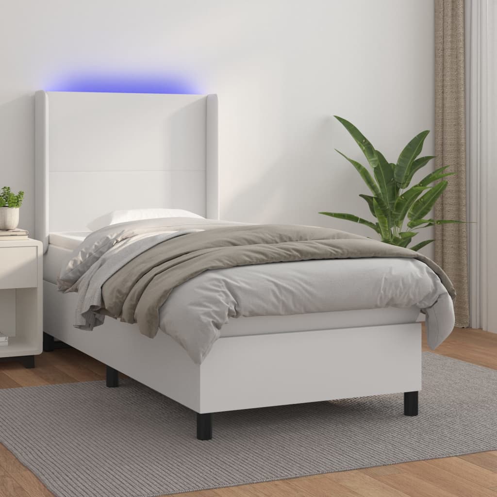 Boxspring met matras en LED kunstleer wit 90x190 cm is nu te koop bij PeponiXL, paradijselijk wonen!