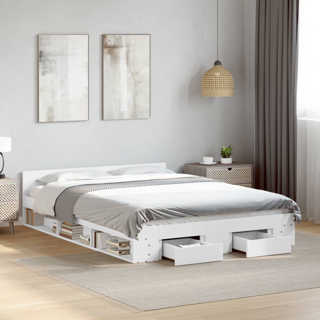 Bedframe met lades bewerkt hout wit 140x200 cm is nu te koop bij PeponiXL, paradijselijk wonen!