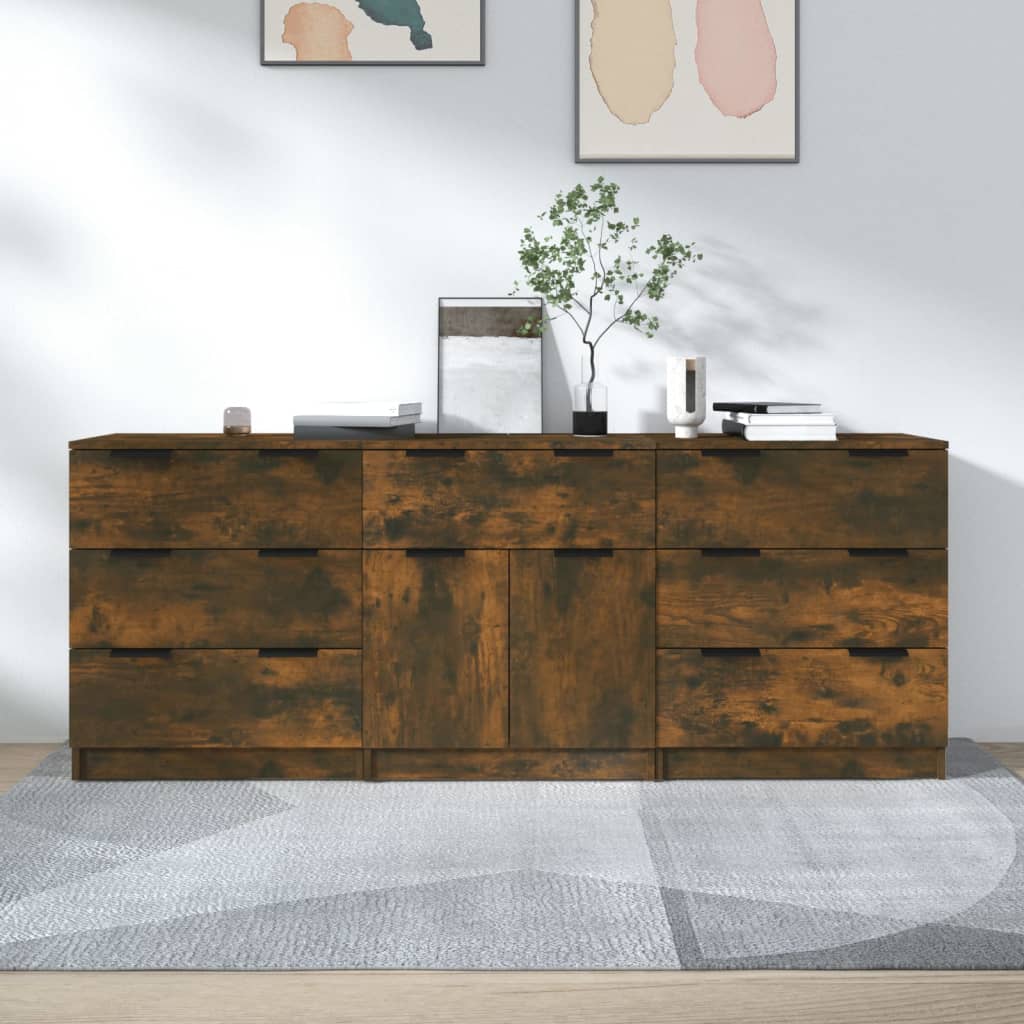 3-delige Dressoirs bewerkt hout gerookt eiken is nu te koop bij PeponiXL, paradijselijk wonen!