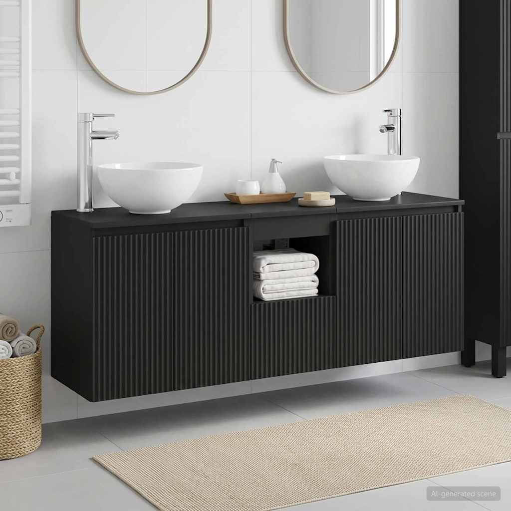 Badkamerkastenset 3 st Zwart 49,5 x 35 x 63 cm Bewerkt hout is nu te koop bij PeponiXL, paradijselijk wonen!