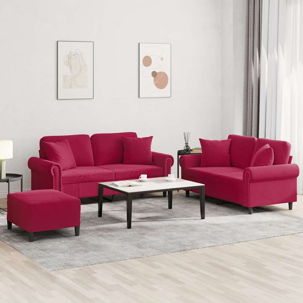 3-delige Loungeset met kussens fluweel wijnrood is nu te koop bij PeponiXL, paradijselijk wonen!