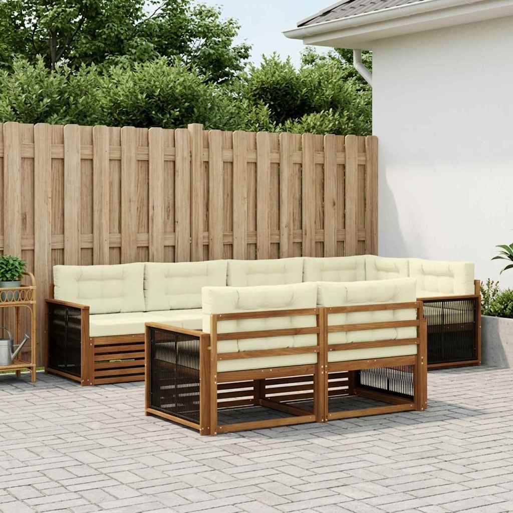 Buiten bankenset met kussen 7 pcs Natuurlijk en Crème is nu te koop bij PeponiXL, paradijselijk wonen!