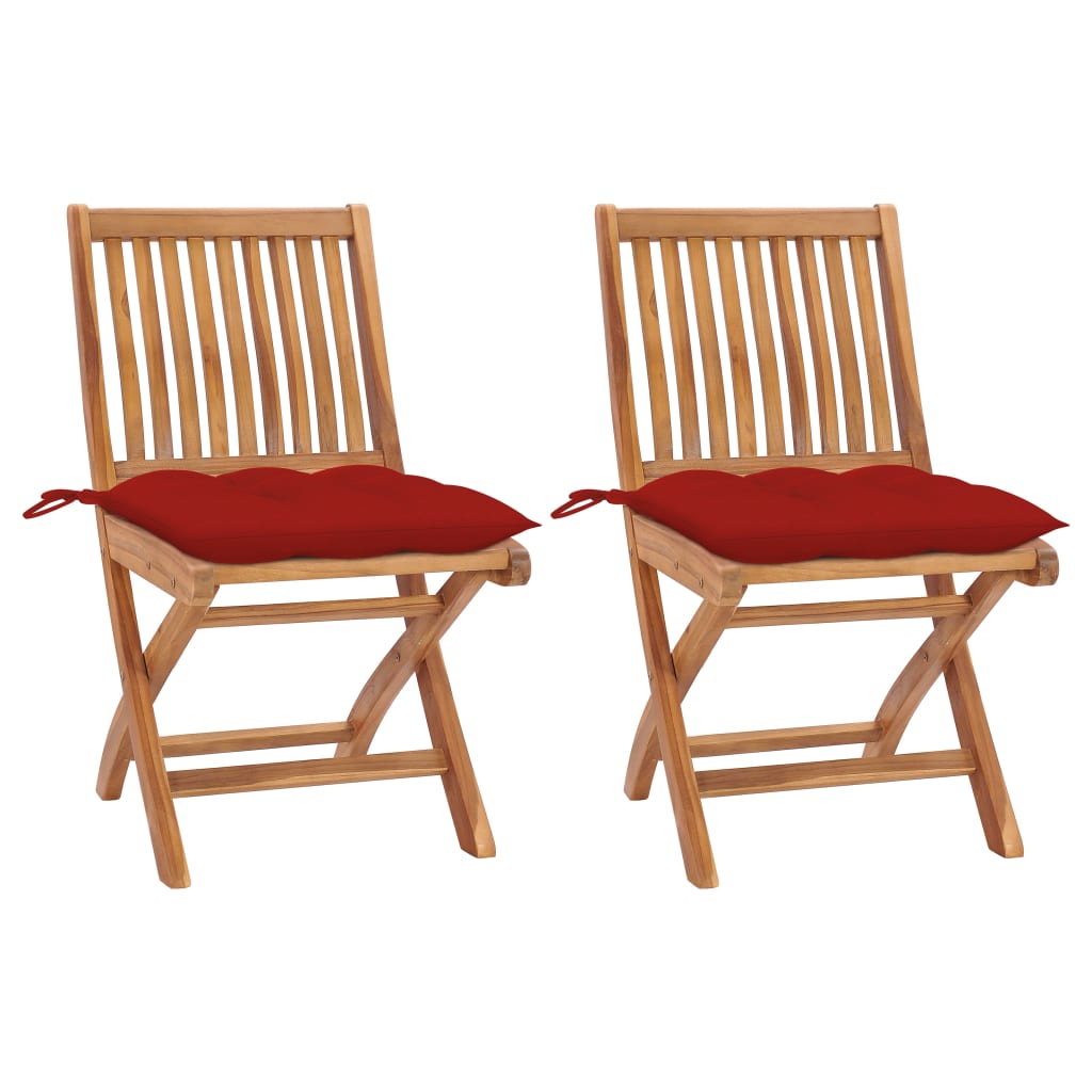 Tuinstoelen 2 st met rode kussens massief teakhout is nu te koop bij PeponiXL, paradijselijk wonen!