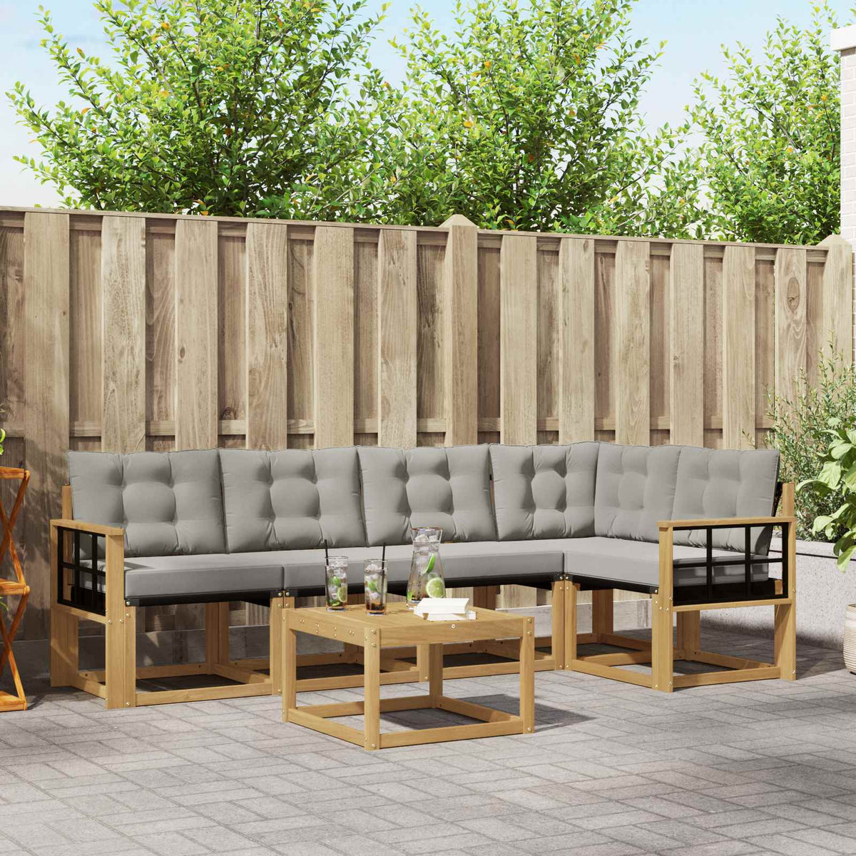 Buiten bankenset met kussen 6 pcs Wit en Lichtgrijs is nu te koop bij PeponiXL, paradijselijk wonen!