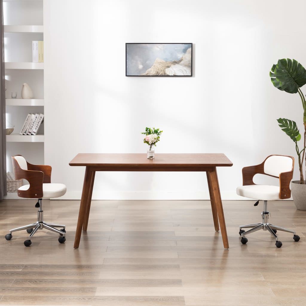 Eetkamerstoelen draaibaar 2 st gebogen hout en kunstleer wit is nu te koop bij PeponiXL, paradijselijk wonen!