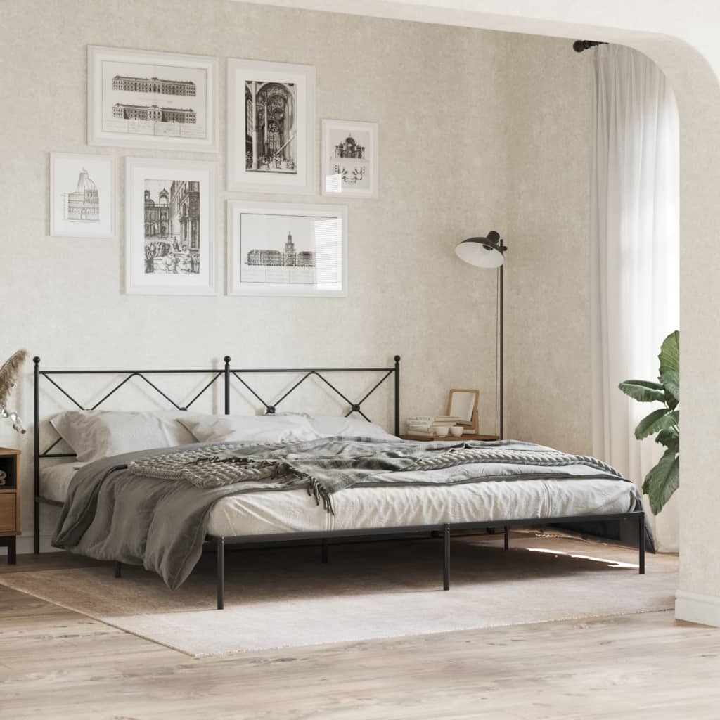 Bedframe met hoofdbord metaal zwart 200x200 cm is nu te koop bij PeponiXL, paradijselijk wonen!