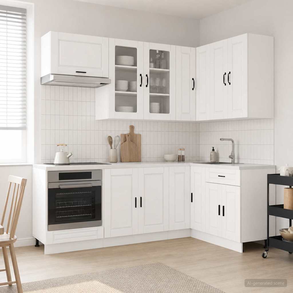 Keukenblok PORTO 8 pcs Hoogglans Wit Bewerkt hout is nu te koop bij PeponiXL, paradijselijk wonen!