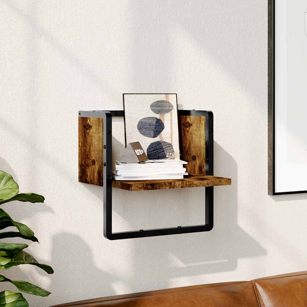 Wandschap met stang 30x25x30 cm gerookt eikenkleurig is nu te koop bij PeponiXL, paradijselijk wonen!