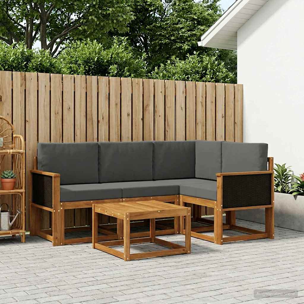 Buiten bankenset 5 pcs Natuurlijk en Antraciet Polyester is nu te koop bij PeponiXL, paradijselijk wonen!