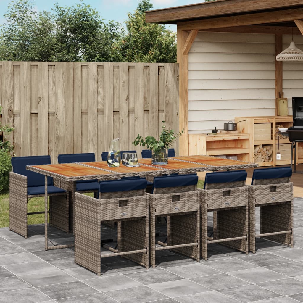9-delige tuinset met kussens, grijs polyrotan is nu te koop bij PeponiXL, paradijselijk wonen!