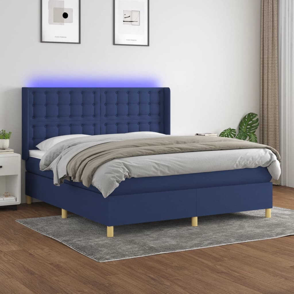 Boxspring met matras en LED stof blauw 180x200 cm is nu te koop bij PeponiXL, paradijselijk wonen!