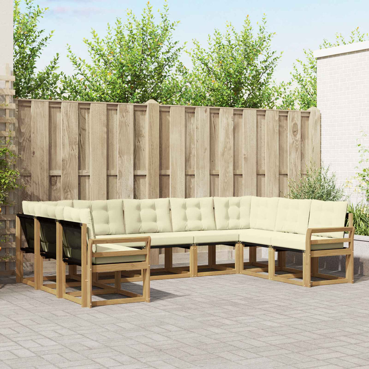Buiten bankenset met kussen 9 pcs Wit en crèmekleurig is nu te koop bij PeponiXL, paradijselijk wonen!