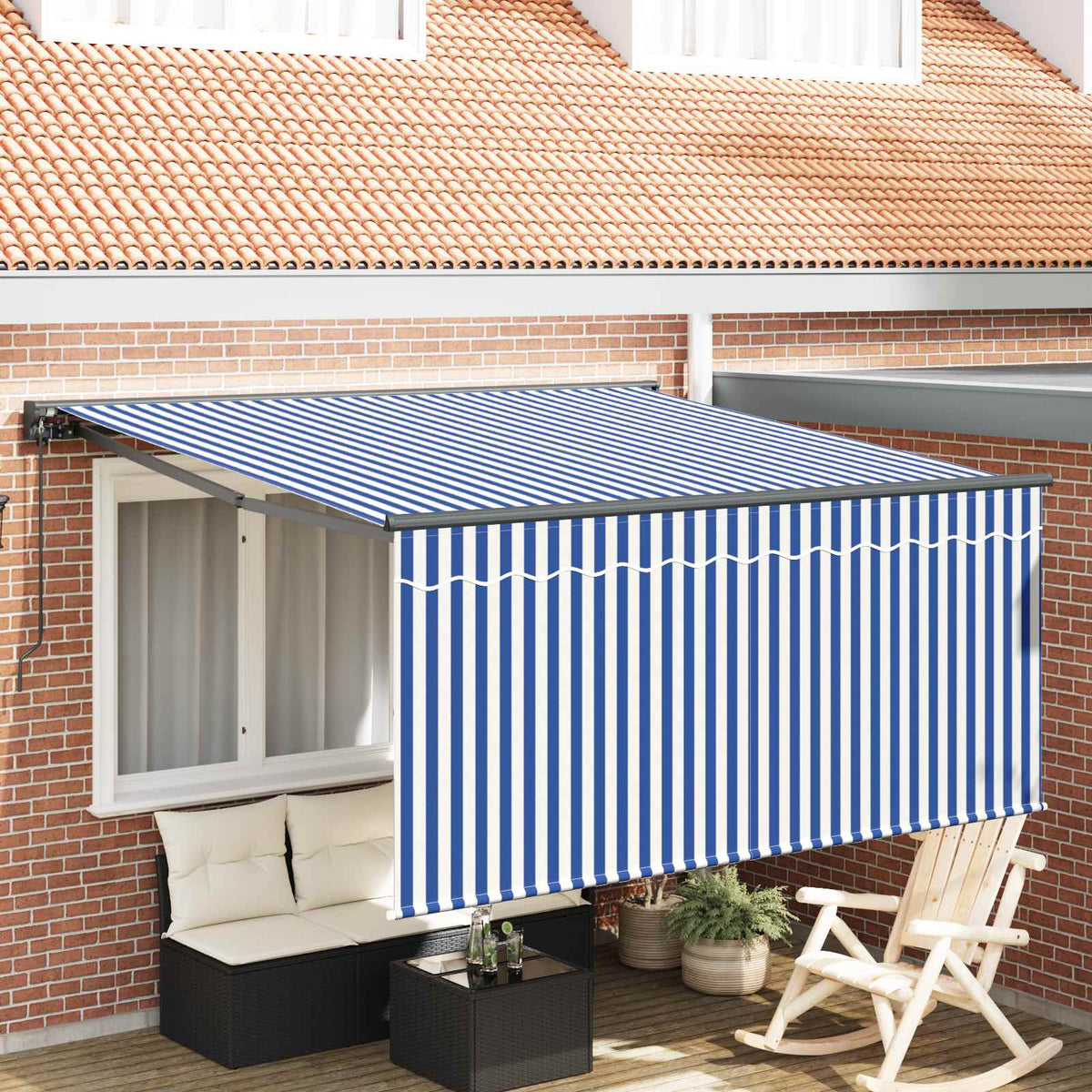 Inklapbaar Zonnescherm Blauw en Wit 300 x 250 cm is nu te koop bij PeponiXL, paradijselijk wonen!