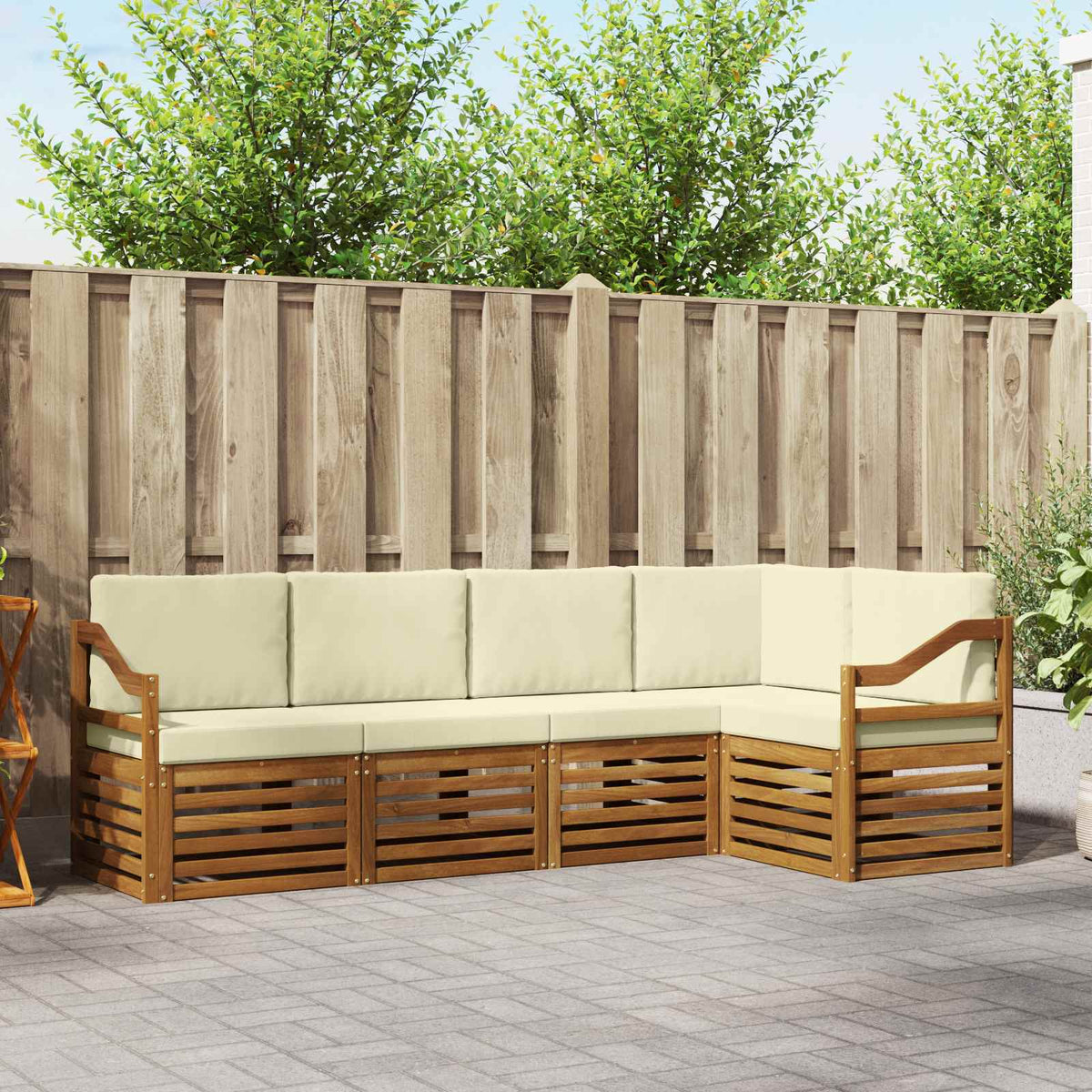 Hoekbank Set 5 pcs Natuurlijk en Crème Massief Acaciahout is nu te koop bij PeponiXL, paradijselijk wonen!