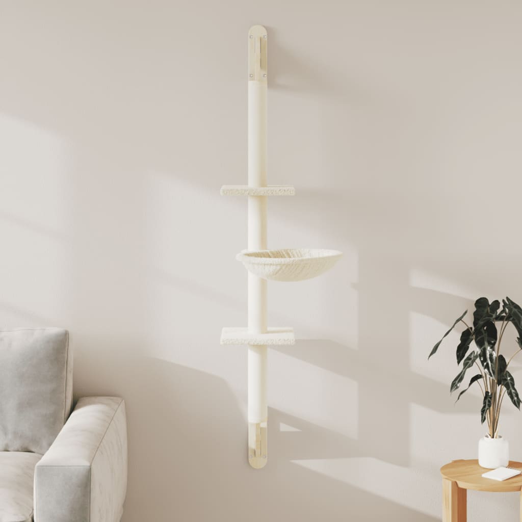 Kattenmeubel wandgemonteerd met krabpaal 142,5 cm crèmekleurig is nu te koop bij PeponiXL, paradijselijk wonen!