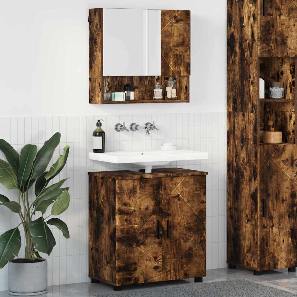 Badkamermeubelset 2 st Gerookt eiken 61 x 35 x 64 cm is nu te koop bij PeponiXL, paradijselijk wonen!