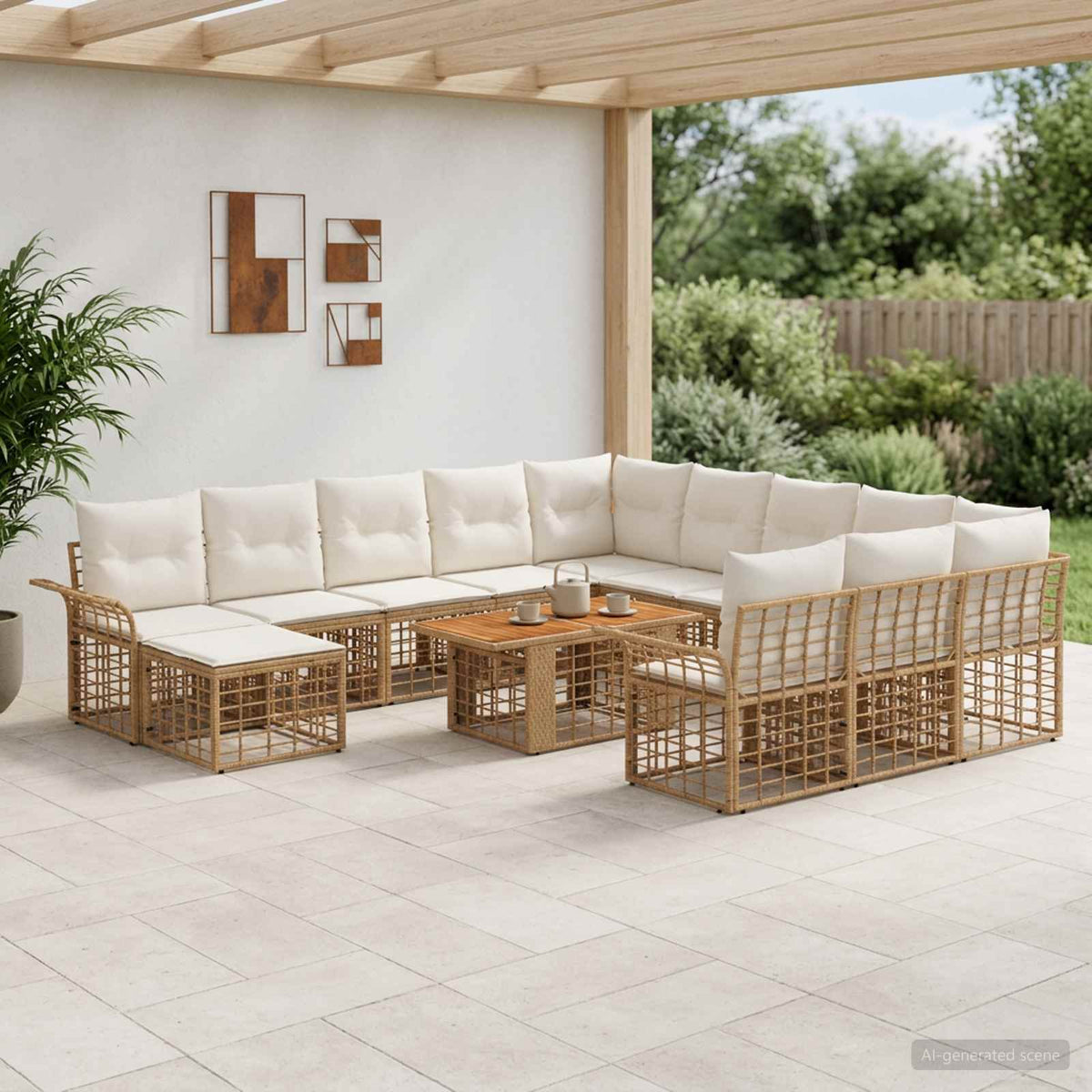 Tuinbankenset 13 st Natuurlijk en Crème Wit poly rattan is nu te koop bij PeponiXL, paradijselijk wonen!