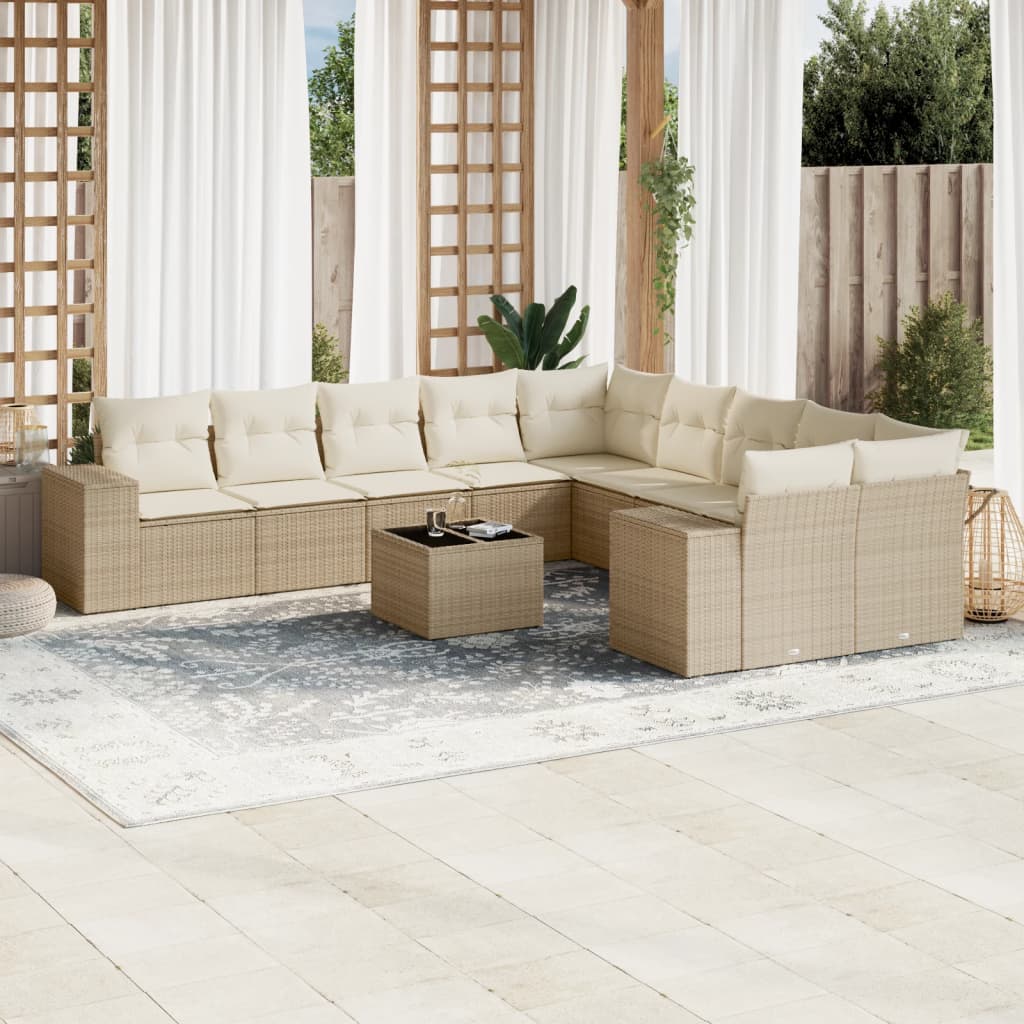 11-delige Tuinset met kussens poly rattan beige is nu te koop bij PeponiXL, paradijselijk wonen!