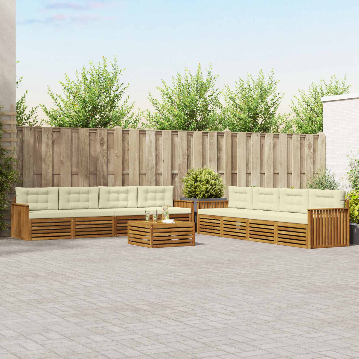 Buiten bankenset met kussen 9 pcs Natuurlijk en Crème is nu te koop bij PeponiXL, paradijselijk wonen!