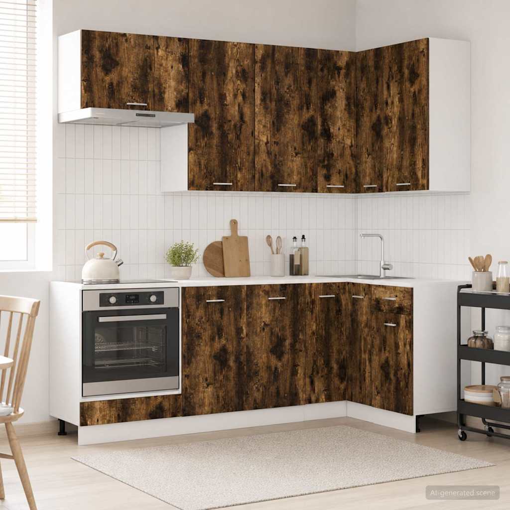 Keukenblok LYON 8 pcs Gerookt eiken Bewerkt hout is nu te koop bij PeponiXL, paradijselijk wonen!