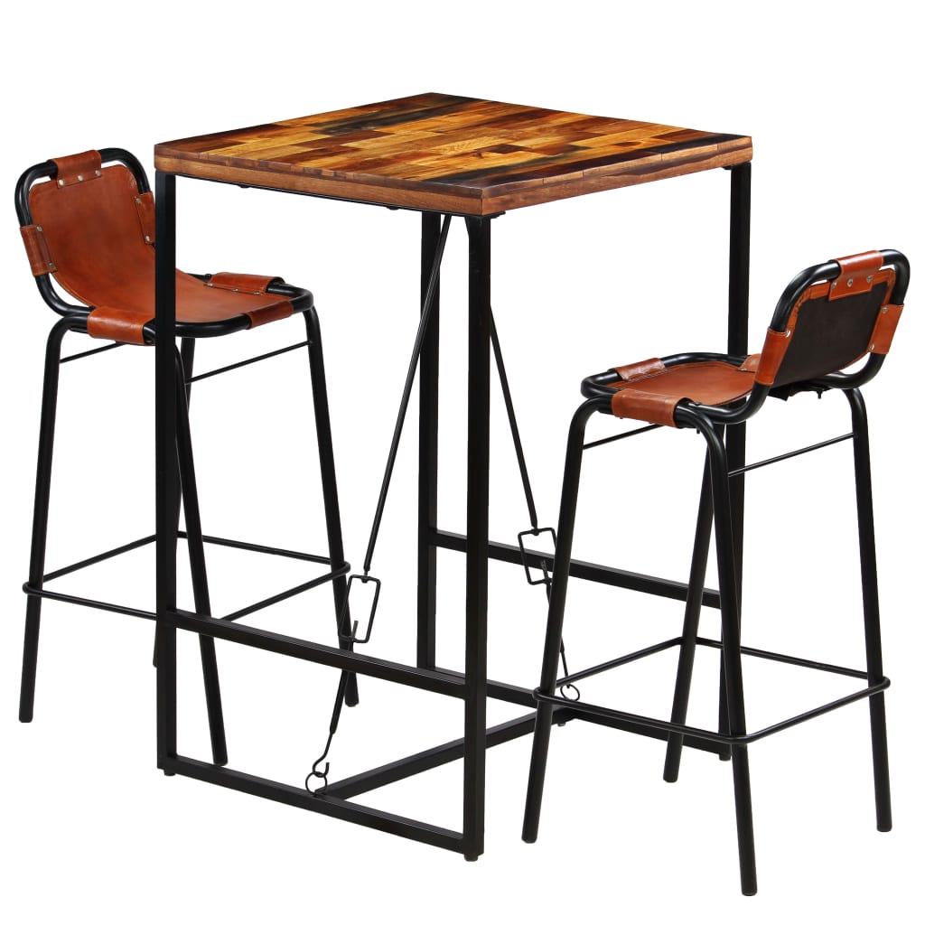 3-delige Barset massief gerecycled hout en echt geitenleer is nu te koop bij PeponiXL, paradijselijk wonen!