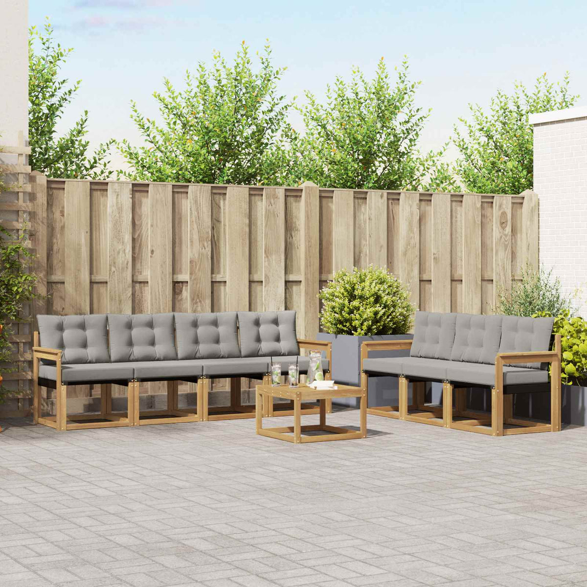 Buiten bankenset met kussen 8 pcs Wit en Lichtgrijs is nu te koop bij PeponiXL, paradijselijk wonen!