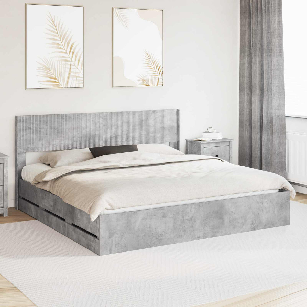 Bedframe met opbergruimte en hoofdbord Betongrijs 180 x 200 cm is nu te koop bij PeponiXL, paradijselijk wonen!