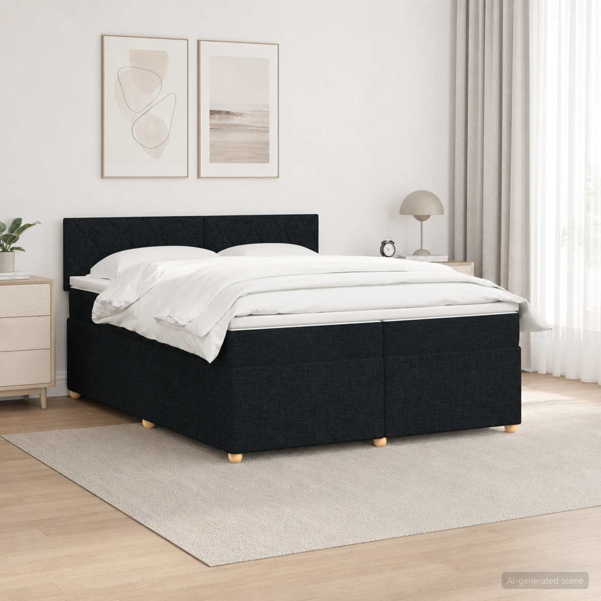 Boxspringbed met matras met hoofdeinde Zwart 200 x 200 cm Stof is nu te koop bij PeponiXL, paradijselijk wonen!