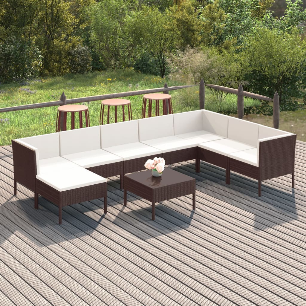 9-delige Loungeset met kussens poly rattan bruin is nu te koop bij PeponiXL, paradijselijk wonen!